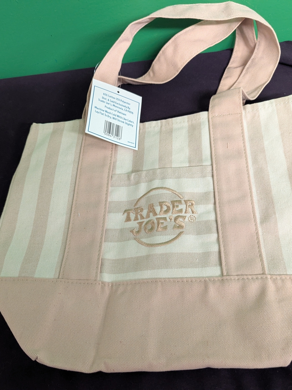 Trader Joes Pink Striped Mini Canvas Tote Bag